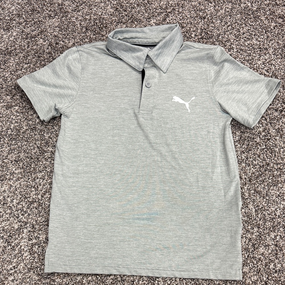 Like new Youth Puma Light Gray Heather Polo with White Puma Logo